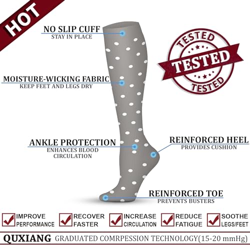 Image of QUXIANG Copper Compression Socks for Women & Men Circulation (8 Pairs) - Best for Running Athletic Cycling - 15-20 mmHg