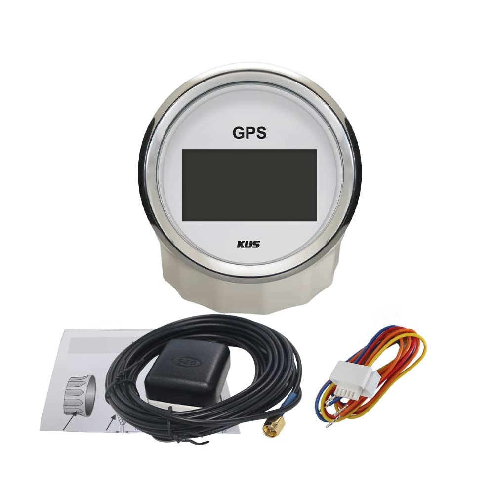KUS Impermeabile Tachimetro GPS Digitale Con Retroilluminazione Per Barca Barca Yacht 85mm 9-32V (Bianco)
