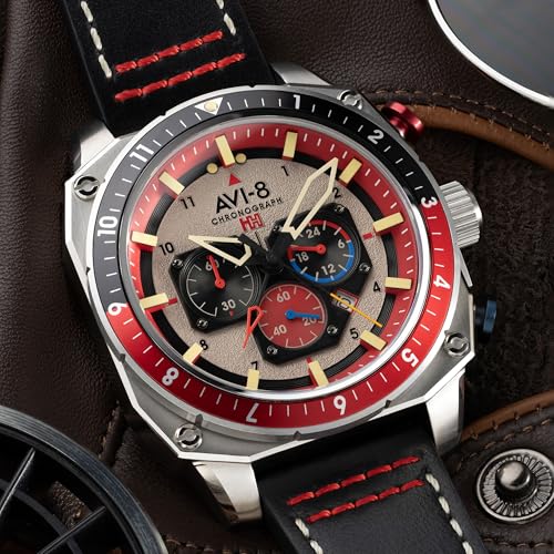 Image of AVI-8 Men's 43mm Hawker Hunter Atlas Dual Time Chronograph Watch with Leather Strap AV-4100