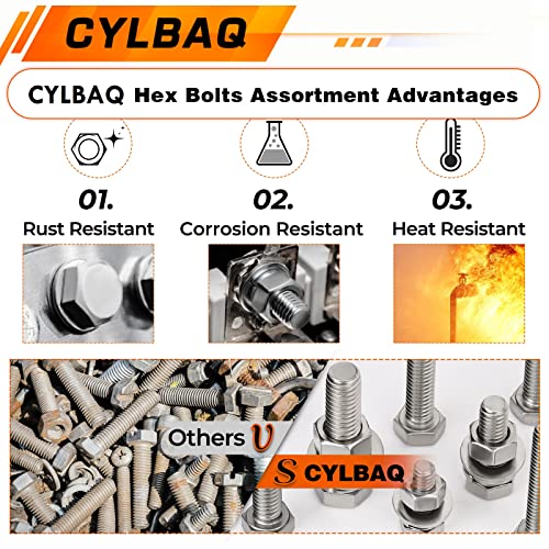 Hex Bolts and Nuts Set, CYLBAQ M3 M4 M5 M6 M8 M10 Nut and Bolt Assortment Kit - Image 4