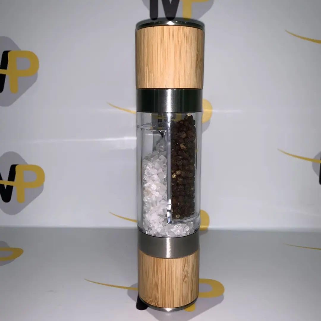 2-in-1 Wood Salt and Pepper Mill - Spice Mill with Grinder -Combo Mill, Rotor and Dual Clear Acrylic Chamber Spice Grinder Shakers Refillable with Adjustable - Salt &Pepper Grinder- 1 — Amazon image 3