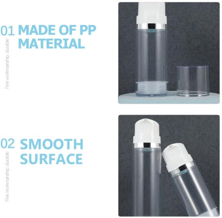 FRCOLOR 3Pcs Airless Pump Bottles, Transparent Refillable Lotion Dispenser with Leak-Proof Vacuum Pump, Portable Travel Containers for Foundation, Serum & Creams