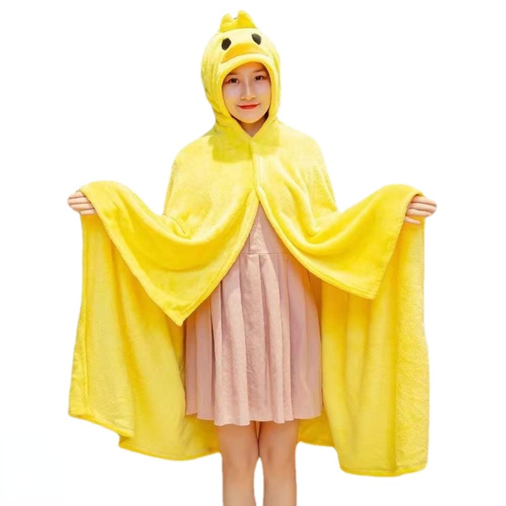 SUFUZEGA Wearable Blanket Soft Cape Robe for Women Men Warm Cozy Hoodie Cute 3D Frog Duck Animals Cartoon Carpet Home (Duck, Large)