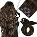 Moresoo Highlighted Extensions Clip in Human Hair 24 inch Real Hair Extensions Clip in Human Hair Extensions Soft #2/6/2 Darkest Brown to Brown Clip on Hair Extensions 7pcs 100g Full Head