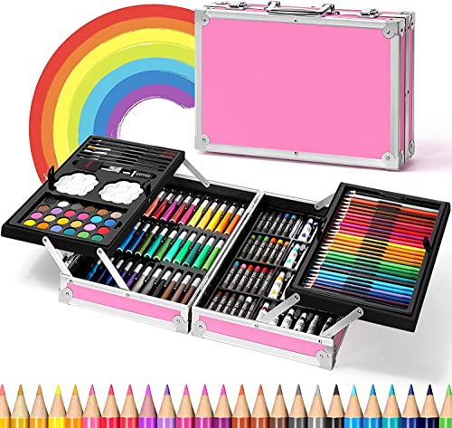 KreativeKraft Maletín De Arte Infantil – Set Completo Con 24 Lápices, 48 Ceras, 48 Pasteles, 24 Rotuladores, 12 Acuarelas Y Más Accesorios, Regalo Perfecto Para Jóvenes Artistas