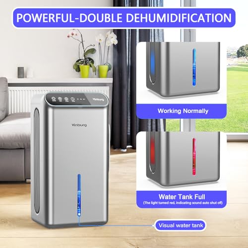 Image of Dehumidifiers for Home (85 OZ Water Tank, 800 sq.ft) Quiet Small Dehumidifier for Basement Bedroom Bathroom with Drain Hose, 3 Gear Timer, Sleep Mode, Auto Shut Off, 7 Color Ambient Light