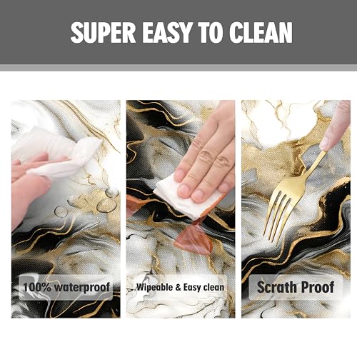 BOOWEATS Marble Grain 60 Inch Round Fitted Cloth Tablecloth with Elastic Edged, Waterproof Oil Proof Wipeable Table Cover for Indoor Outdoor Patio Table, Fits Round Tables Up to 56" - 60" Diameter by BOOWEATS - Used condition - Image 4