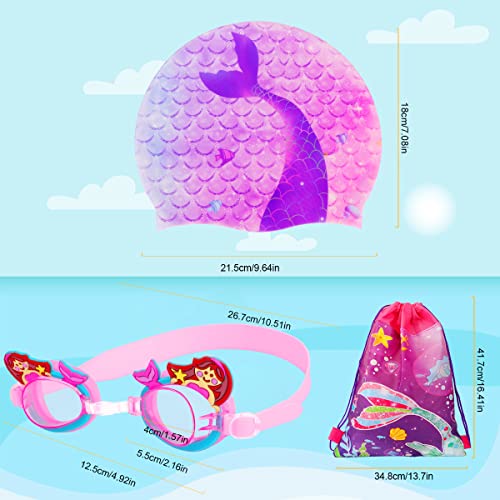 Tcjj Kids Swim Cap With Swimming Goggles And Swim Bag For Girls Boys(Age 3-15), Silicone Waterproof Swimming And Bathing Caps For Long And Short Hair Child Toddler Teens (Age 3-8, Mermaid) #TOP5