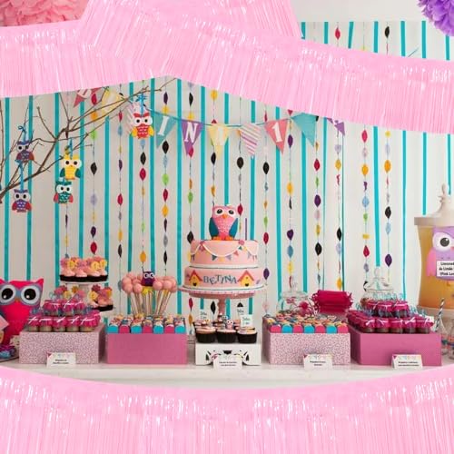 Image of BEISHIDA 3 Packs Metallic Foil Fringe Garland Macaron Pink Wall Hanging Tinsel Fringe Banners for Car Floats Bridal Shower Wedding Birthday Easter Graduation Holiday Party Decoration(30 Feet)