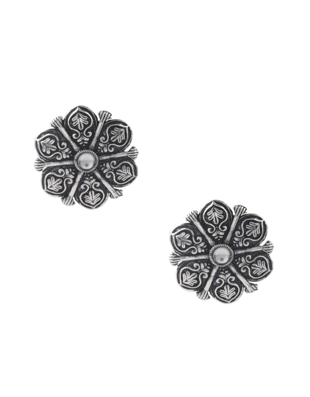 AnuradhaSilver Oxidized Traditional Studs Earrings For Women & Girls | German Silver Oxidized Tops Earrings Set | Birthday & Anniversary Gift (White)