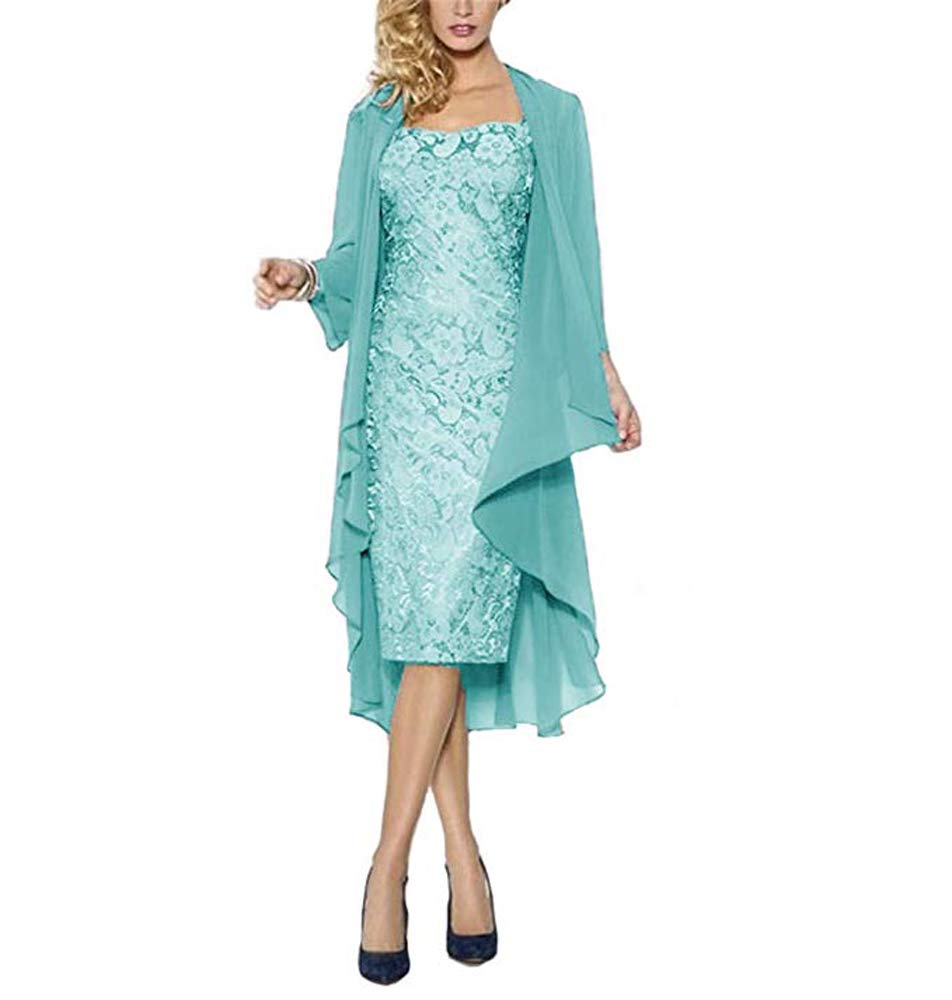 Leader of the Beauty Women's Two Piece Lace Mother of The Bride Dress Tea Length with Chiffon Jacket Formal Dresses 16 Aqua