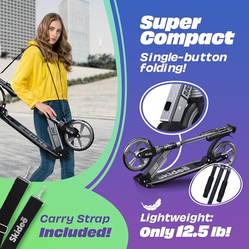 Skidee Kick Scooter for Kids Ages 6+ - Adjustable Handlebar Up to 41" High, Large Wheels, Anti-Shock Suspension - Foldable, Lightweight Scooters for Kids, Teens & Adults, Max Load 220 Lbs by SKIDEE - Image 4