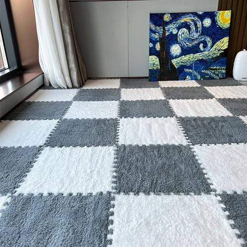 Tapetes de espuma entrelazados, tapete de peluche tipo rompecabezas, alfombras de espuma con borde para ventana salediza, alfombras suaves para ejercicio, yoga y sala de juegos (20 unidades, 30 x 30 x