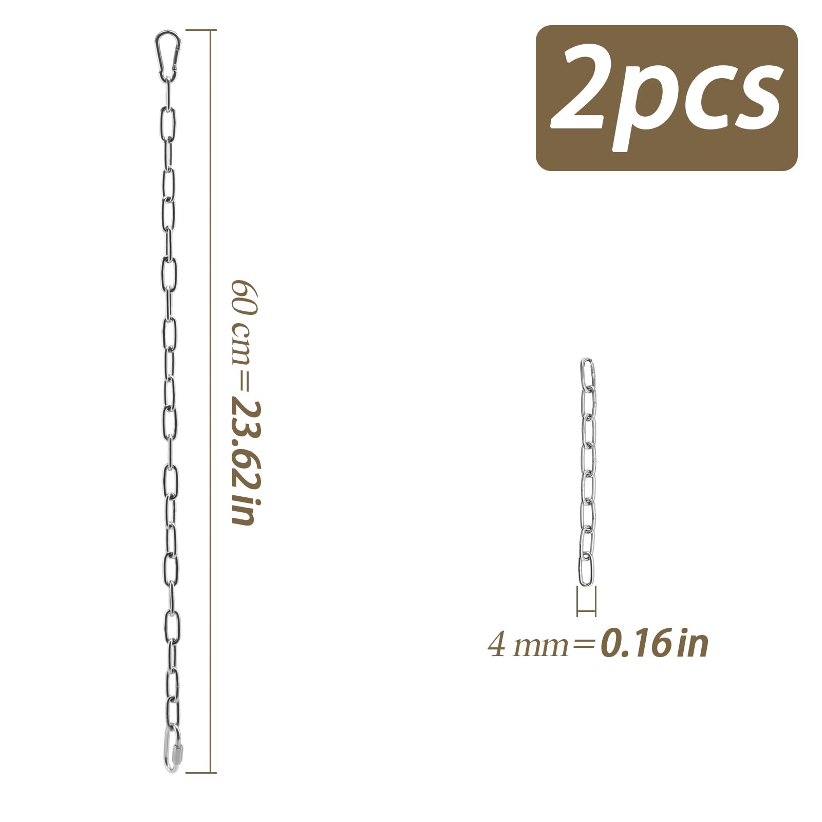 CHEUKYIU Pack of 2 Stainless Steel Link Chain Diameter 4 mm, 60 cm Extension Chain Hanging Chair - Image 2