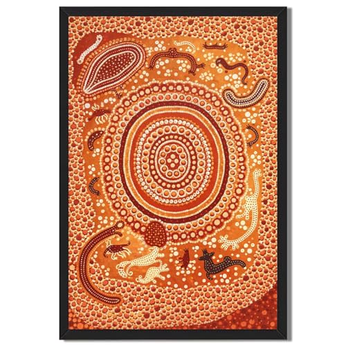 Framed Indigenous Australian Dot Art Animals Poster Canvas Print Art Poster Wall Art Painting Pictures Wall Decor Art Print Rustic Boho Exquisite Stunning Home Decor Living Room (Black framed,12L"X16W")