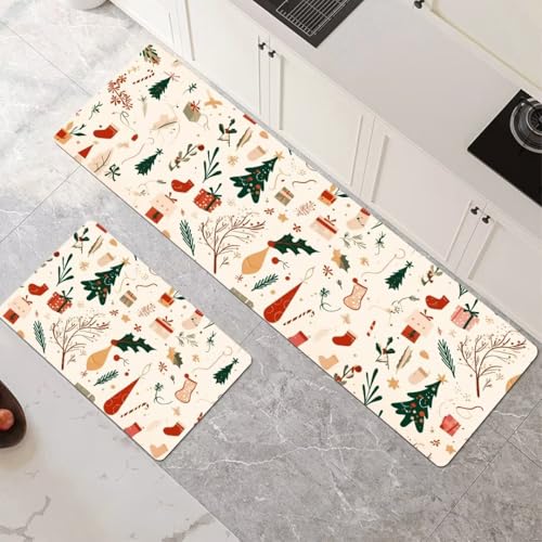 Alfombras de Cocina de 2 Piezas, Antideslizantes, Absorbentes y Lavables, Tapetes de Cocina Secado Rapido, Tapete Holidays para Pasillo, Entrada, Hogar, Oficina, Lavandería 90x140cm+90x270cm 6-1007