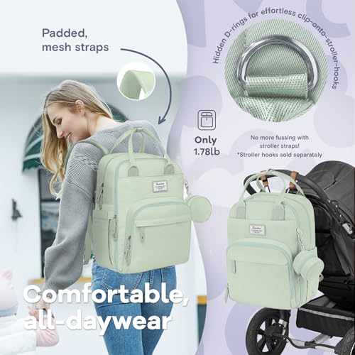 Image of RUVALINO Diaper Bag Backpack-Multifunction Baby Travel Bag with Changing pad, Insulated Bottle Holders & Pacifier Case, Large Capacity, Waterproof, Mint Green