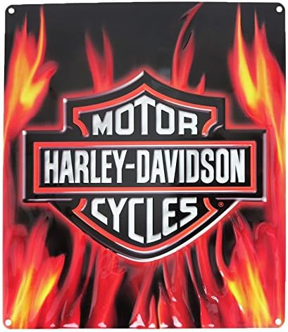 Amazon Com Harley Davidson Embossed Flaming Bar Shield Logo Tin Sign 13 X 15 In Harley Davidson Home Kitchen