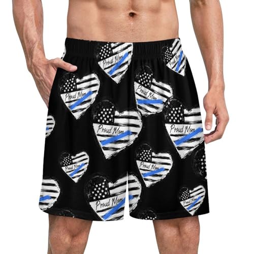 Proud Police Mom U.S. Flag Men's Pajama Bottoms Lounge Pj Shorts Stretch Sleep Shorts for Home Vacation Beach