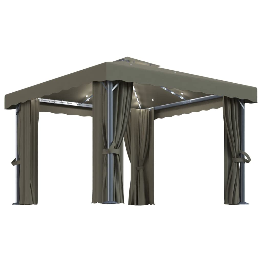 Gazebo da 3 x 3 m con tende, tenda da giardino con doppio tetto, struttura in alluminio e tubi in acciaio, gazebo per giardino, terrazza, feste, picnic e barbecue, colore tortora