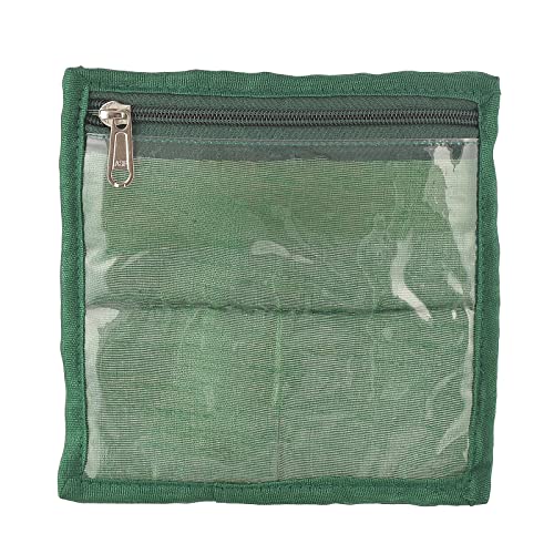 Image of Kuber Industries Flower Design Laminated PVC Jewelry Organiser Jewelry Storage Bags for Necklace, Earrings, Rings, Bracelet With 10 Transparent Pouches (Green)