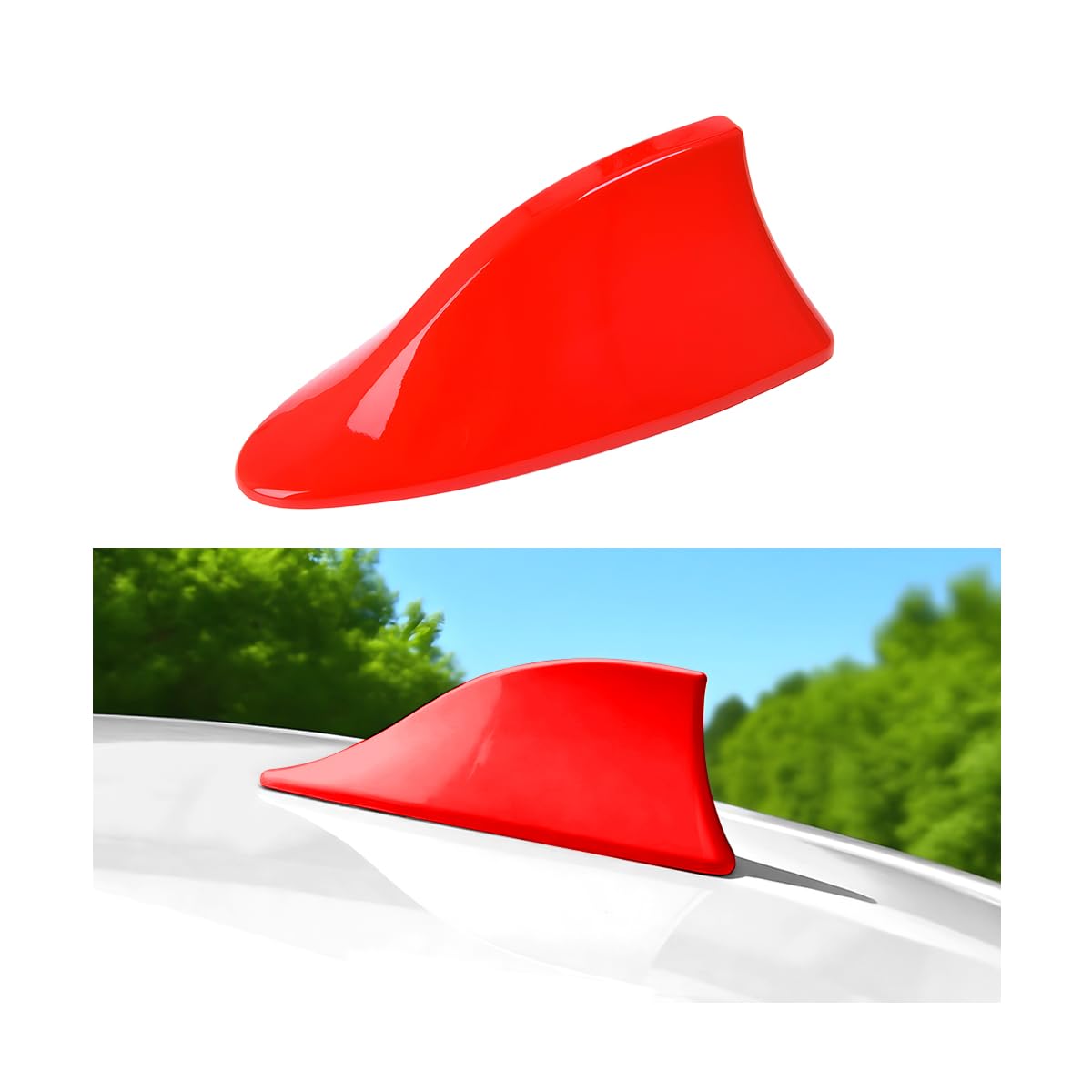 Car Shark Fin Antenna Cover, Top Roof Aerial Base AM/FM Radio Signal Base with Adhesive Tape, Fashionable Automotive Top Decoration Replacement, Universal for Vehicles (Red)