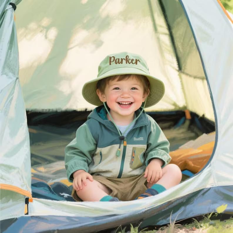 Personalized Embroidered Baby Sun Hats, Custom Kids Name Bucket Hat for Toddlers, UPF 50+ Sun Protection Wide Brim Summer Swim Beach Bucket for Newborn Boys Girls, Travel Vacation Picnic Child Sunhat - Image 7