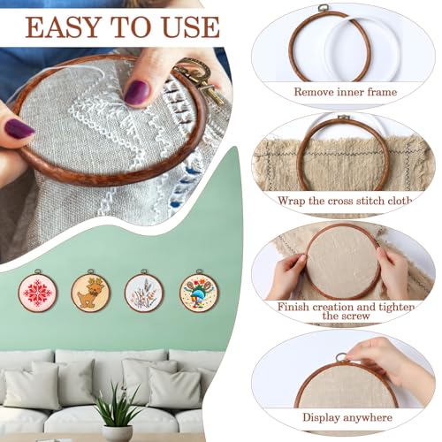 Image of Burbell 15 Pcs 8 Inch Round Embroidery Hoops Frame Circle Spring Rubber Hoops Ring Display Cross Stitch Ornament Imitated Wood Frame Kits for Spring Gifts Mother's Day Craft Sewing DIY Hanging Gifts