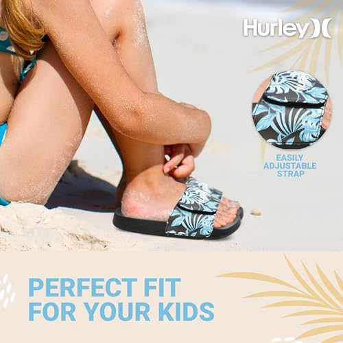 Image of Hurley Kids NAIA Slides Adjustable Strap Slip-On Sandals Indoor and Outdoor EVA Footbed Shower Slides for Girls and Boys