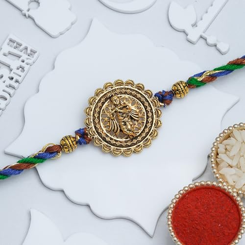 Image of eCraftIndia Krishna Playing Flute Rakhi for Brother Bhaiya Bhai with Best Bro Ever Fridge Magnet | Roli Chawal Pack