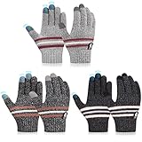 Kids Winter Warm Knit Gloves - 3 Pairs TouchScreen Knitted Cotton Glove Thicken Mittens Kids Gloves