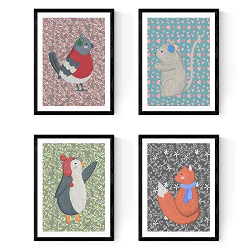 Nacnic Set di 4 stampe artistiche ANIMALI