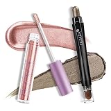 LUXAZA 2Pcs Cream Eyeshadow Stick and Liquid Eyeshaow Set,Champagne Pink Shimmer & Metallic Glitter