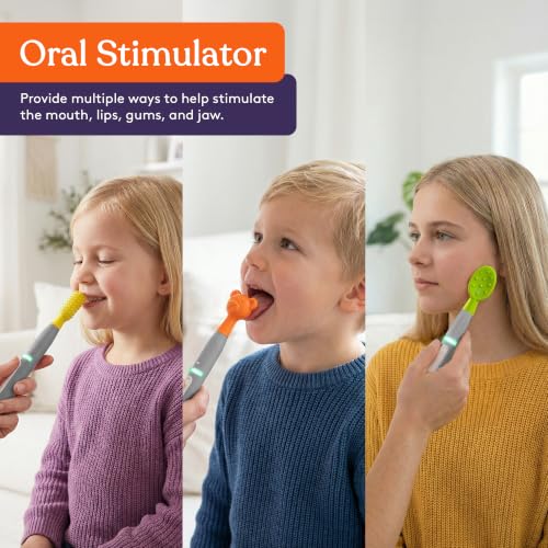 Image of Special Supplies Buzz Buddy Oral Motor Stimulation kit with 6 Soft Textured Interchangeable Heads, Calm Sensory Needs, Support Speech, and Stimulate Self Feeding, Gentle Vibrations (Grey)