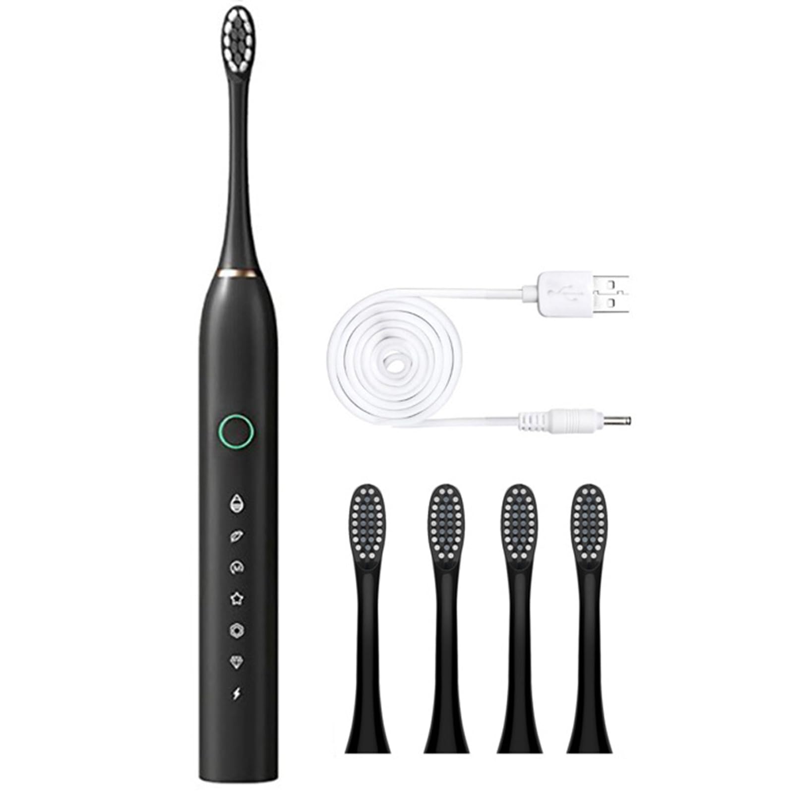 AOKID Spazzolino da denti elettrico, 6 modalità, 45000 vpm, con timer intelligente, portatile, veloce, ricaricabile, IPX7, impermeabile, per donne e uomini, da viaggio, nero