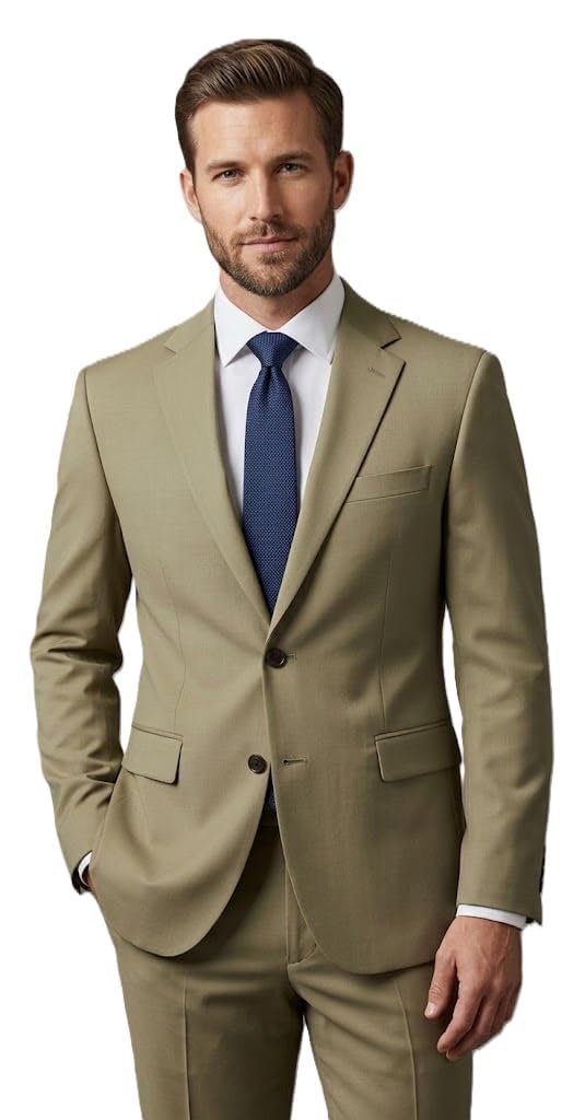 Men’s 2 Piece Suit Set – Premium Italian Fabric Blazer & Trouser | Slim Fit Formal Suit for Wedding, Business, Party & Office Wear | Elegant Beige Suit-image-29