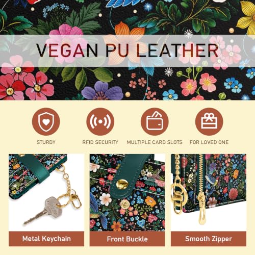 Image of Jogjam Bird Floral Small Women Wallet, Rfid Slim Compact Credit Card Holder | PU Leather Bifold Cash Zipper Coin Pocket ID Window, for Female Ladies Teen Girls Girly Gifts