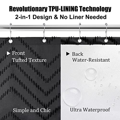 Tisukapy Boho Shower Curtain Black Tassle Modern Farmhouse Woven Fabric Shower Curtain Shabby Chic Chenille Textured Tufted Chevron Striped Minimalist Bathroom Shower Curtain #TOP1