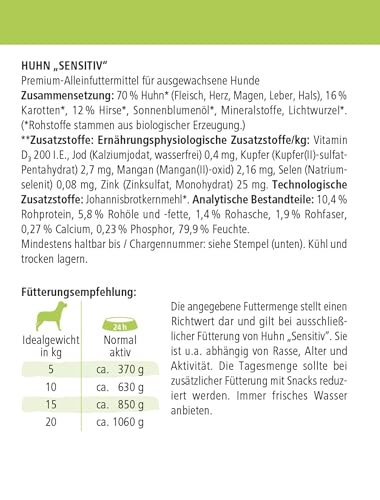 defu Hundefutter | 12 x 410 g | Bio Huhn Sensitiv | Premium Bio Nassfutter Menü | Alleinfuttermittel für Hunde