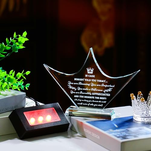 Image of Qianwei Inspirational Gift Ideas - Crystal Crown Engraved Thank You Gifts for Women Men Friends - Appreciation Gifts for Coworker - Motivational Quote Clear Desk Sign Home Office Desk Decor