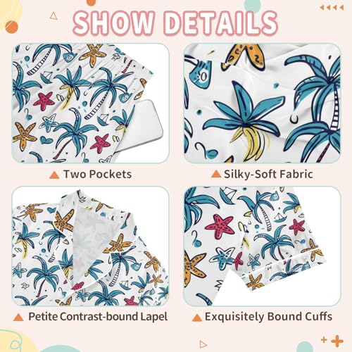 senya Cute Coconut Tree Satin Summer Pajama Sets Silk Short Sleeve Button Down Sleepwear3