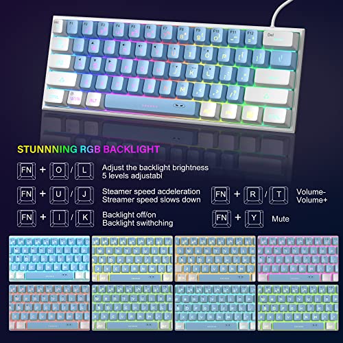 Image of MageGee TS91 Ergonomic Waterproof Mechanical Feeling Office Computer Keyboard Mini 60% Gaming Keyboard,RGB Backlit 61 Key Ultra-Compact Keyboard, for Pc,Mac,Ps4,Xbox One Gamer,USB-C(White&Blue)