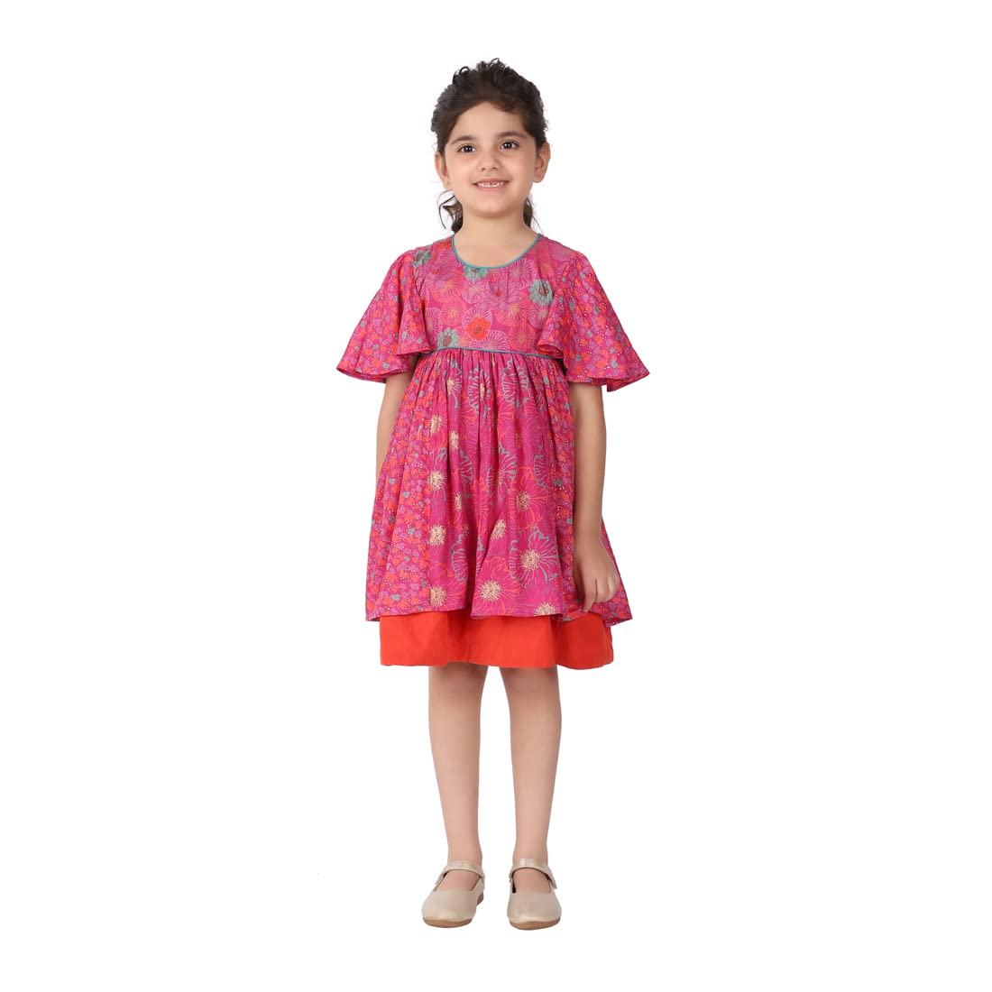 Fabindia Kids Rayon Blend Printed Dress Pink_4-6Y
