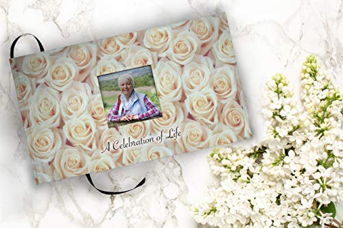 Image of White Rose Celebration of Life Funeral Guest Book for Memorial Service
