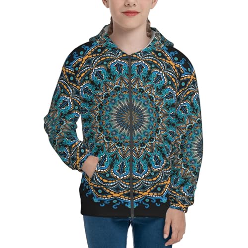 Mandala Kids Pullover Hoodies Boys Zip Up Sweatshirts Girls Athletic Clothes with Pocket3
