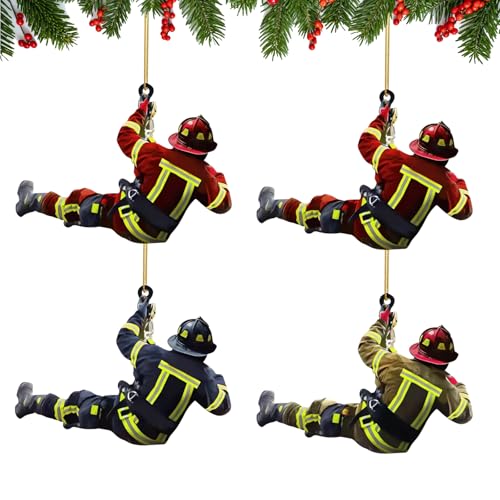 4 Stück Weihnachtsbaum Feuerwehrmann Acryl Ornamente,...