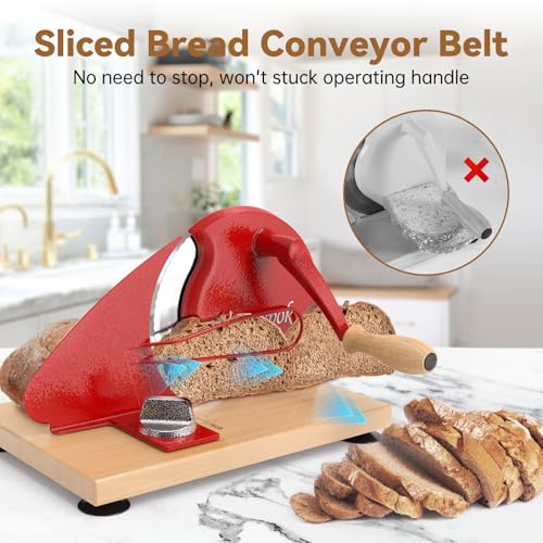 Image of vanerepok Upgrade Manual Bread Slicer for Homemade Sourdough Bread, Classic Hand Crank Home Bread Slicer With Scale Line and Steel Fence, Sharp Blade, Adjustable Width for Homemade & Commercial Use