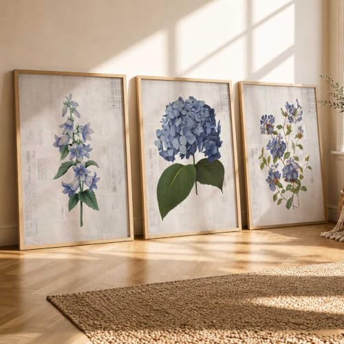 Image of kotart Home Decor Floral Painting Decorative Wall Art | Aesthetic Poster With Frame For Living Room Bed Room Hotel Wall Decor Digital Reprint Set of 3 (19X25 inch)