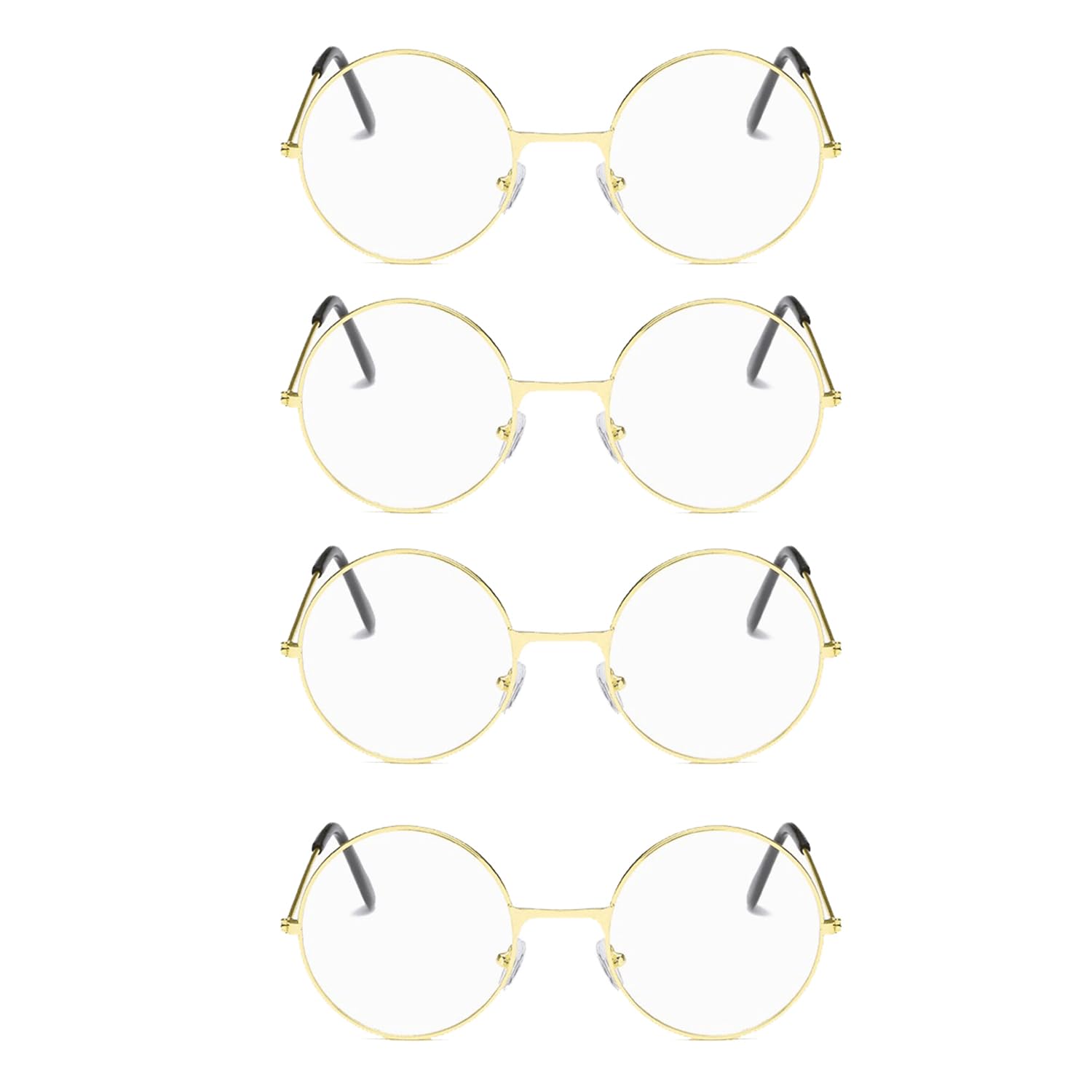 XNHIU 4 Pieces Christmas Santa Glasses Gold Round Glasses Old Man Costume Glasses Santa Fancy Dress Accessory for Adults