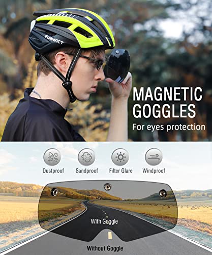 Funwict Casco Bici Per Uomo Donna Adulti, Leggero Casco Bici Da Corsa Con Visiera Magnetici Staccabili E Luce Led, Regolabile Caschetto Bici 57-61 Cm - 2